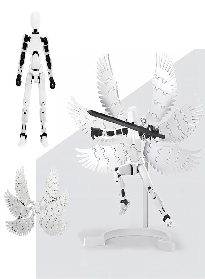Jubobu Action Figure Toys,DIY Assembly Dummy 13 Action Figures,Six-Winged Articulated Joints Robot,Desktop Decorations,Gift Idea for Adults (White six-Winged, with a Display Stand) (White) - Image 3